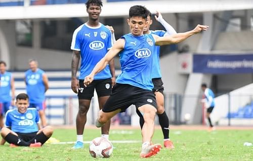 Sunil Chhetri in training before the big clash