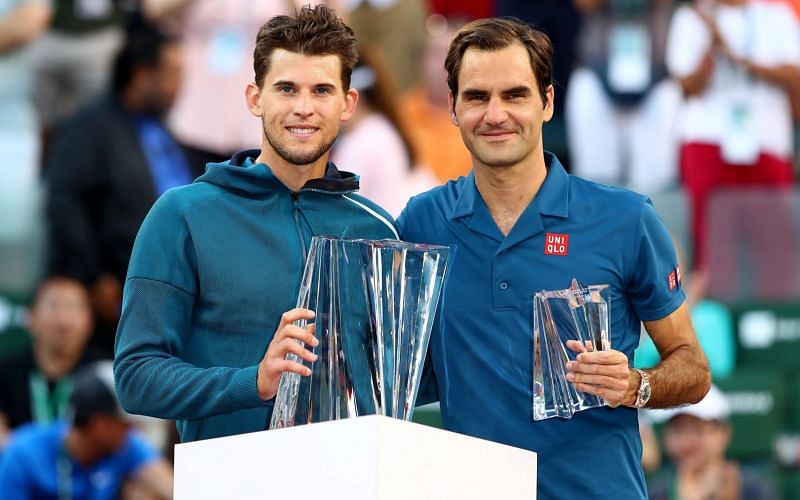 In 2019, Federer reached his 9th Indian Wells final where he lost to Thiem (left)