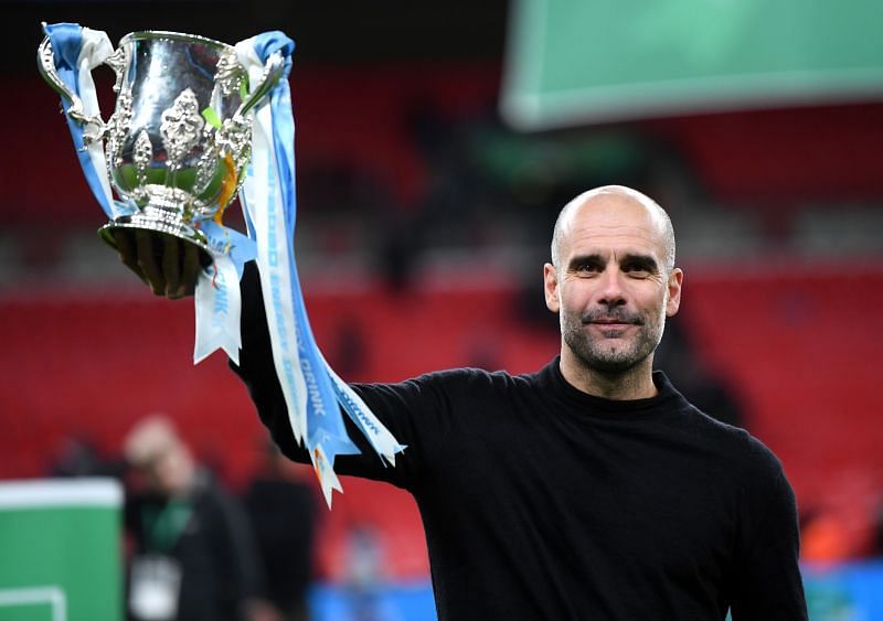 Pep Guardiola led his team to a third League Cup in succession on Sunday