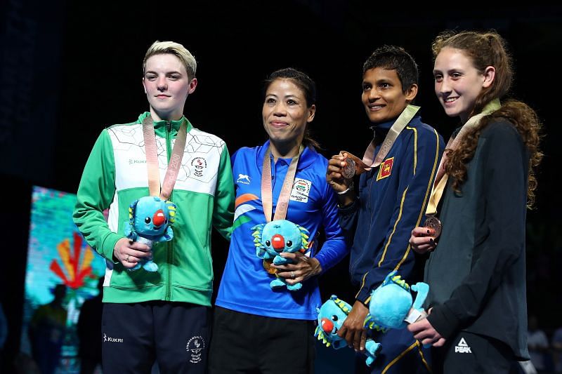 Mary Kom (centre) is part of the contingent.