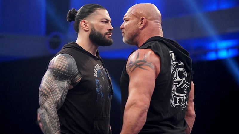 Goldberg and Roman Reigns had an intense staredown at the end of the episode!
