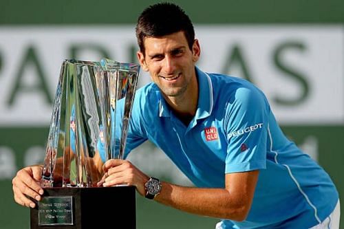 Djokovic lifts a record-5th Indian Wells title in 2016.