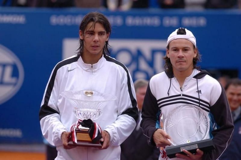 Nadal poses with his first Masters 1000 title at the 2005 Monte Carlo Masters.