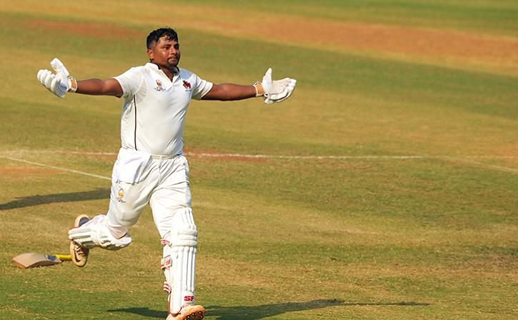 Sarfaraz Khan exults after scoring his maiden triple century