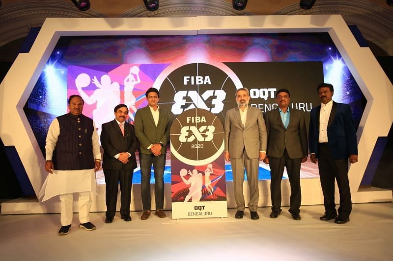 Eminent personalities during the logo launch of FIBA 3x3 Olympics Qualifier Tournament last night