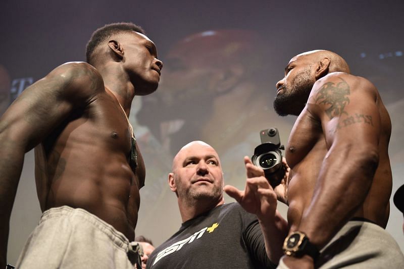 Israel Adesanya vs. Yoel Romero at the UFC 248 weigh-ins