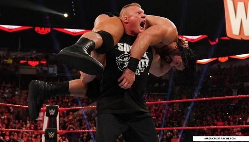 Drew McIntyre getting an F5 from Brock Lesnar