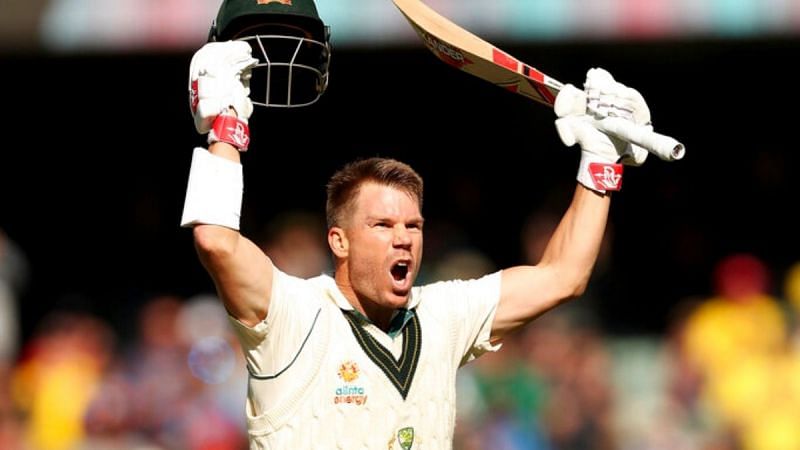 David Warner exults after his triple hundred in Adelaide in 2019