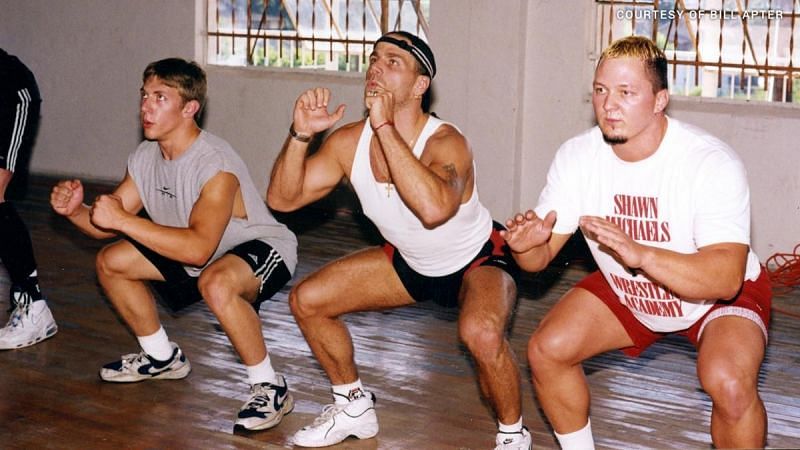 Shawn Michaels with trainees - Daniel Bryan pictured furthest left