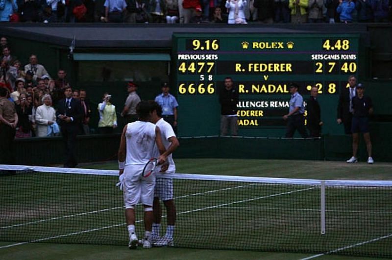 Roger Federer was denied a sixth consecutive Wimbledon title by Nadal in 2008