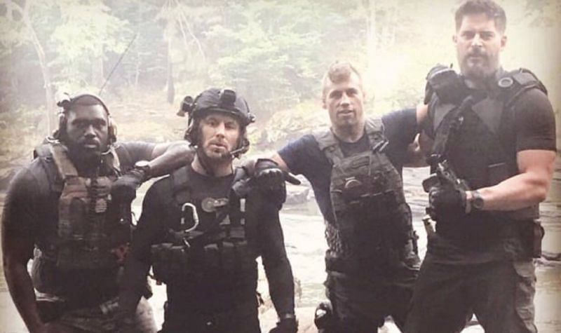 Urijah Faber (second from right) made a cameo appearance in 2018&#039;s Rampage
