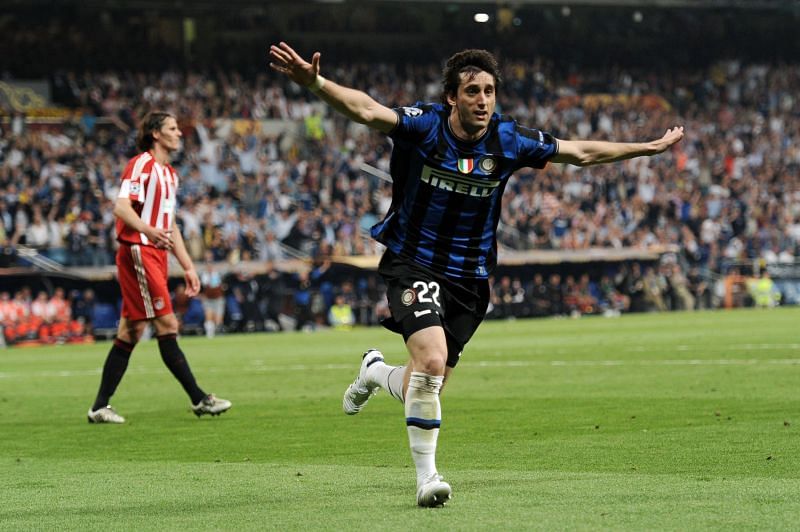 Diego Milito against Bayern Muenchen in the UEFA Champions League Final