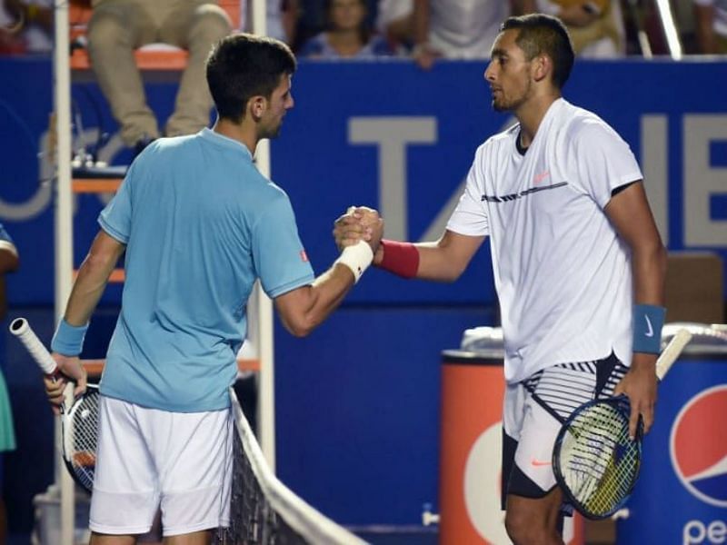 Nick Kyrgios (right) beats Djokovic at the 2017 Acapulco Open.