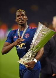 Manchester United's Paul Pogba with the UEFA Europa League