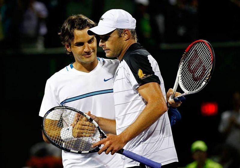 Federer and Roddick (right) met for the last time in the 2012 Miami second round