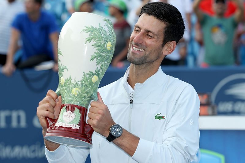 Djokovic celebrates his first Cincinnati Masters title in 2018