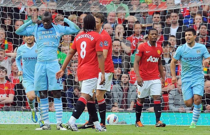 Mario Balotelli famously lifted his shirt in the 6-1 derby win at Old Trafford in 2011
