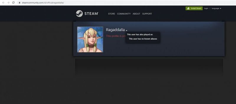 The Steam account currently shows no aliases