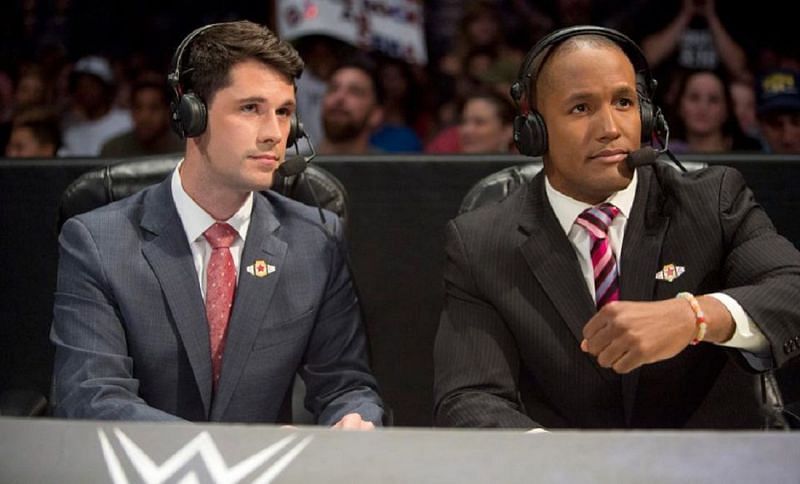 Tom Phillips and Byron Saxton. Saxton (right) made the considerable blunder on air on RAW this week