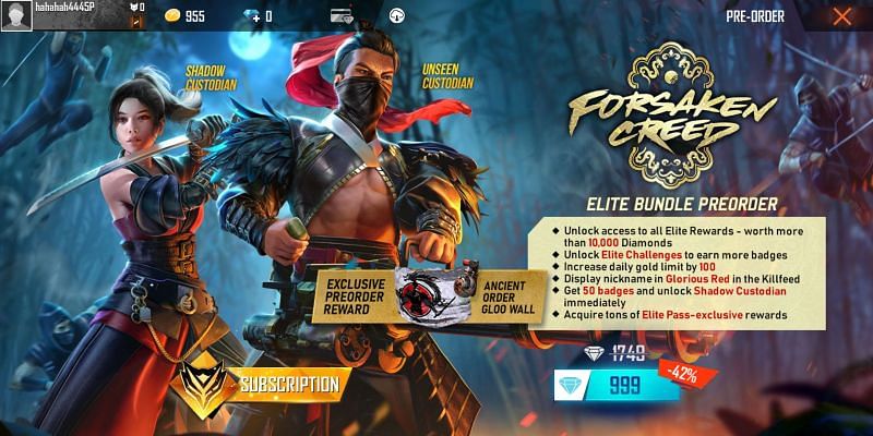 Free Fire Season 24 Elite Pass How To Pre Order Forsaken Creed Elite Pass