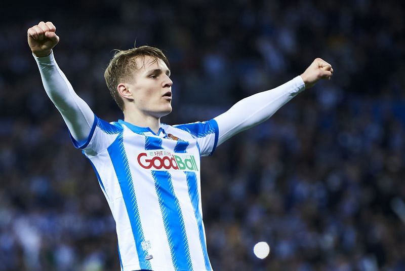 Martin Odegaard rejoices after a win against Mirandes in Copa Del Rey.