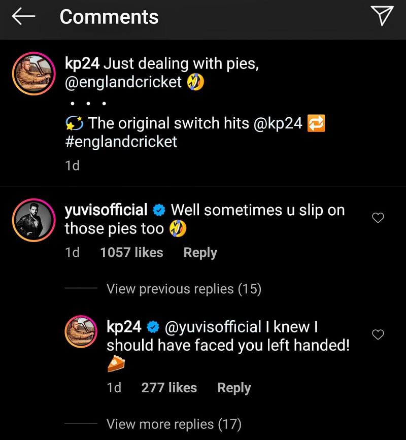 Screenshot of the Kevin Pietersen and Yuvraj Singh having a jibe at each other
