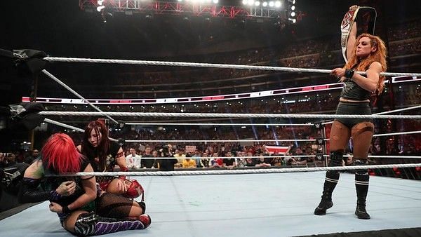 Lynch standing tall over Asuka at Royal Rumble