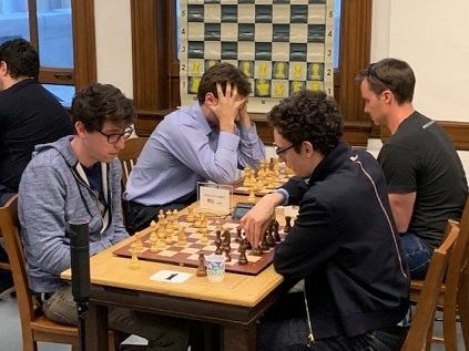 Fabiano Caruana and Sam Shankland playing at the Mechanics Institute. Credits- US Chess