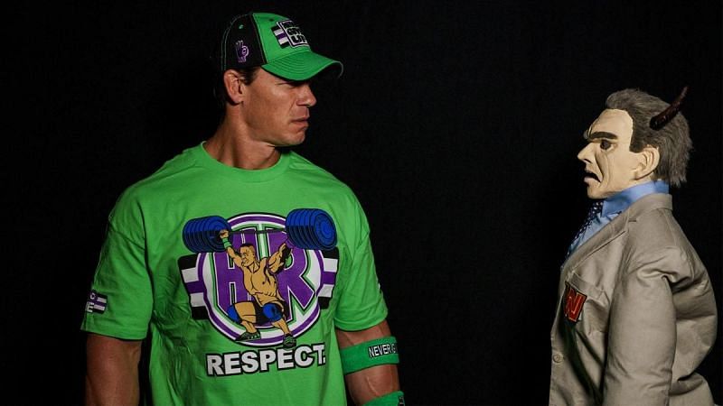 John Cena and puppet Vince McMahon at WrestleMania 36