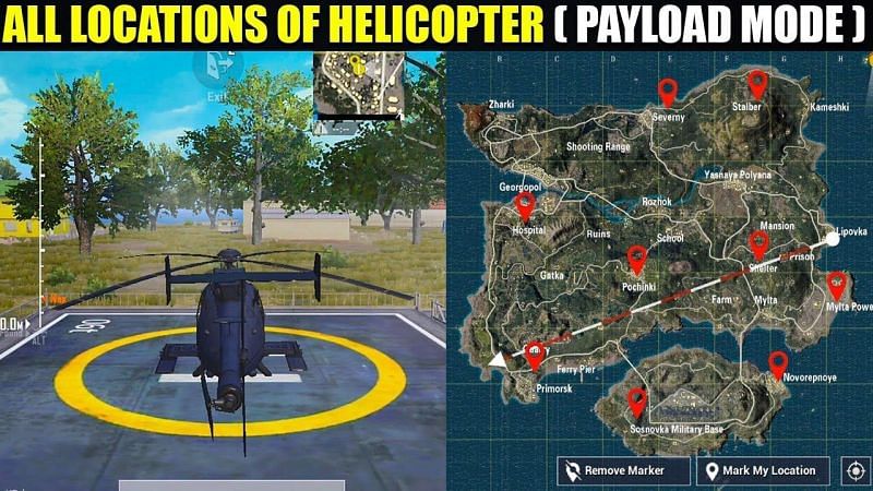 Where to find a helicopter on the Erangel payload map?