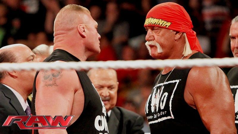 Lesnar confronts Hogan during his birthday celebration on WWE
