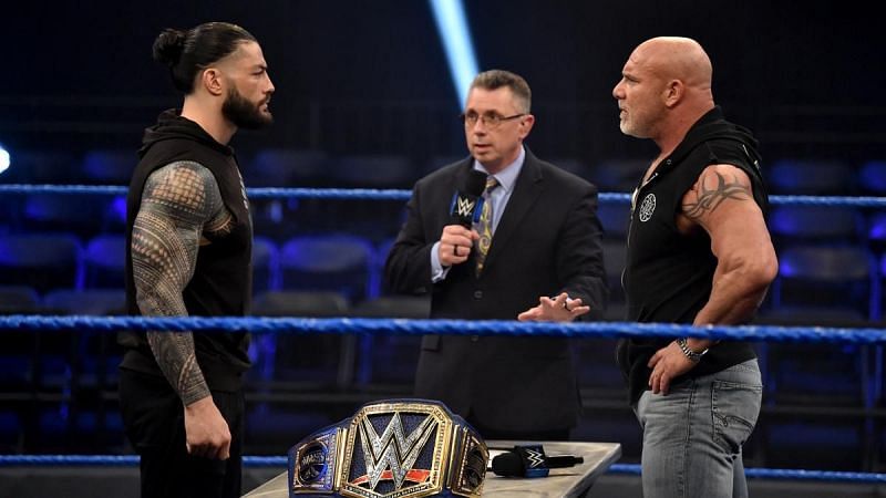 Roman Reigns and Goldberg ahead of WrestleMania 36
