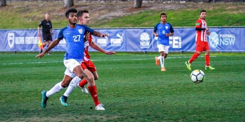 Farukh Choudhary in action for India U-23 side