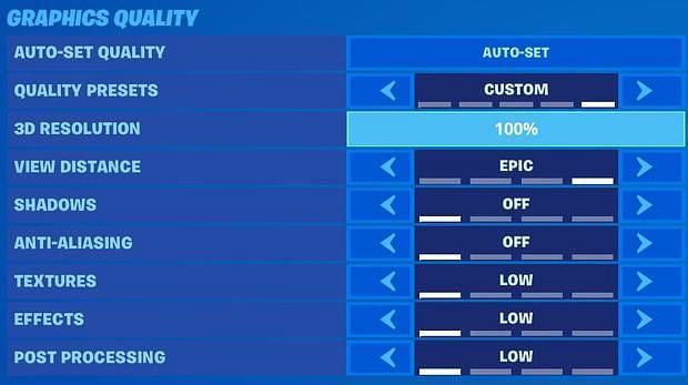 In-game menu for Graphic quality control