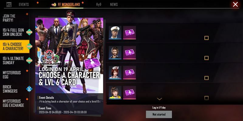 Choose A Character Event