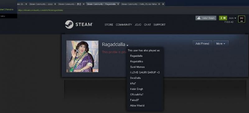 Screenshot of the Steam Account before the aliases were removed