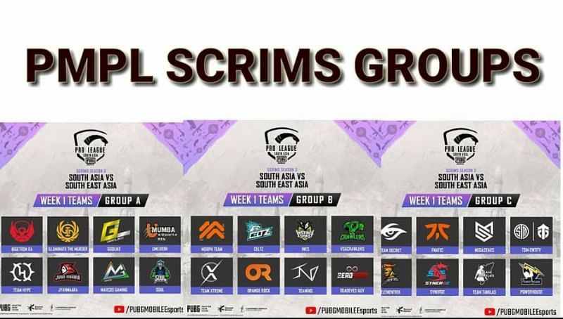 PMPL Scrims Season 3 Groups