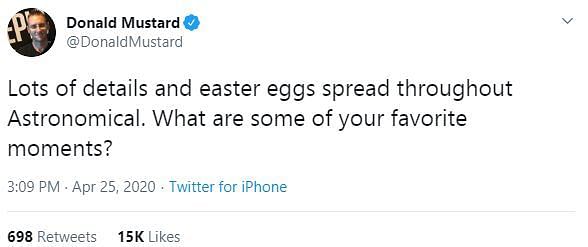 Donald Mustard tweets about &#039;Astronomical&#039; Fortnite event.