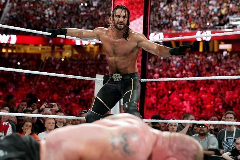 Rollins preys on a fallen Brock Lesnar