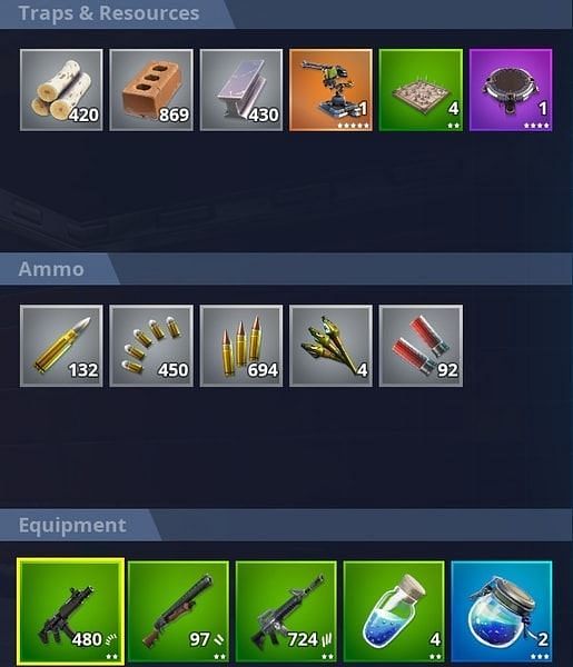 Basic Fortnite inventory loadout.