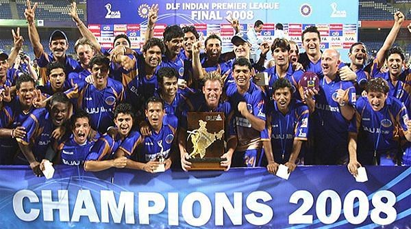 Rajasthan Royals celebrate their 2008 IPL title.