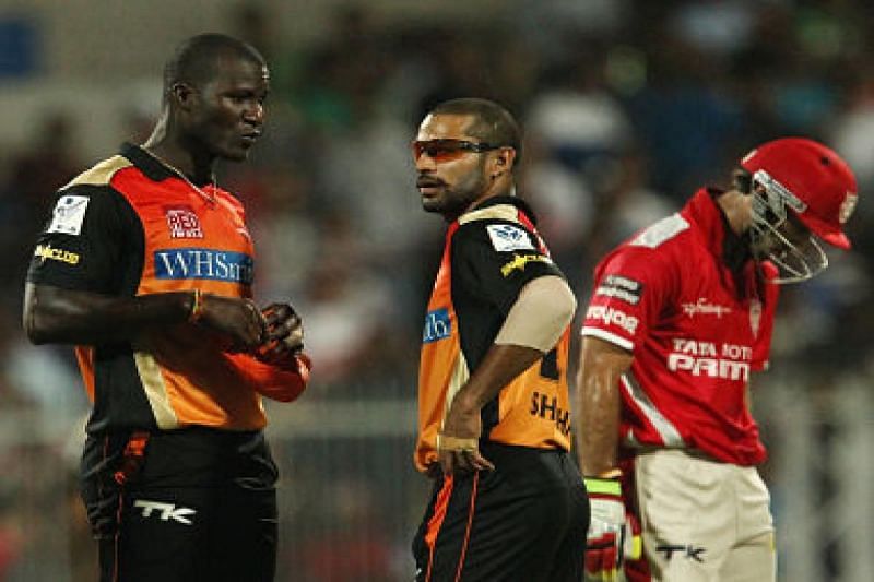 Shikhar Dhawan (right) gave up the Sunrisers Hyderabad captaincy to Darren Sammy (left).