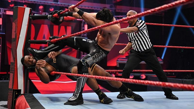 Denzel Dejournette in a match against Seth Rollins on RAW