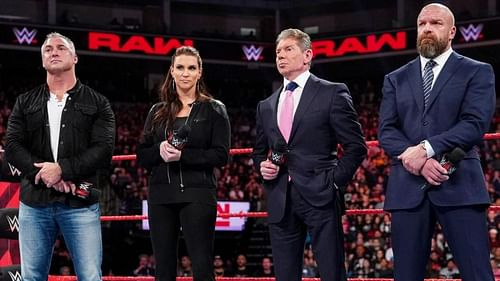 Shane McMahon, Stephanie McMahon, Vince McMahon, and Triple H.