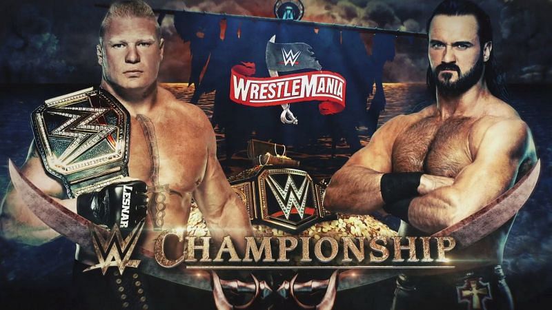 Brock Lesnar defends against Drew McIntyre