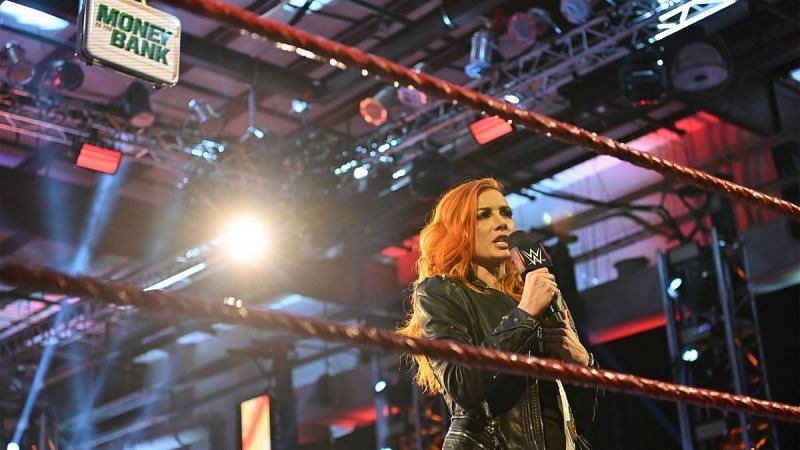 RAW Women&#039;s Champion Becky Lynch addressing the WWE Universe in the first hour of RAW
