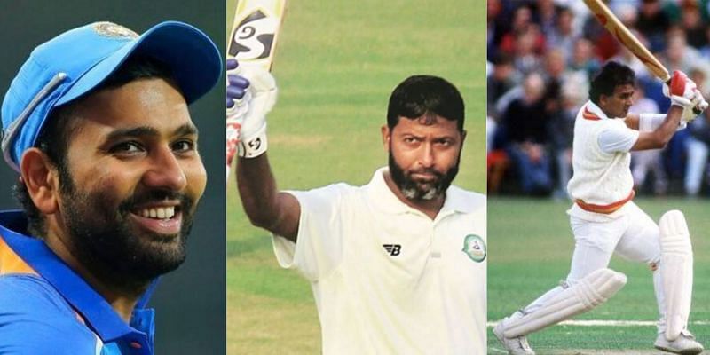 Rohit Sharma (left), Wasim Jaffer (centre) and Sunil Gavaskar (right)