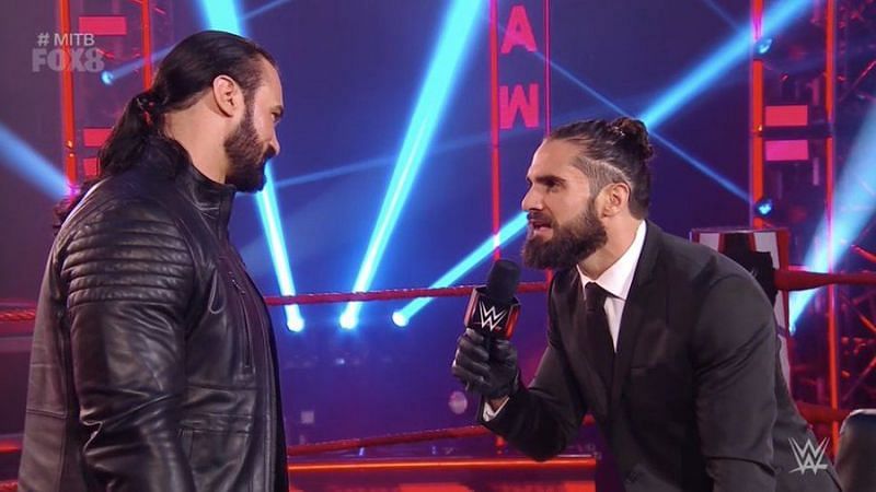 Seth Rollins and Drew McIntyre during their contract signing