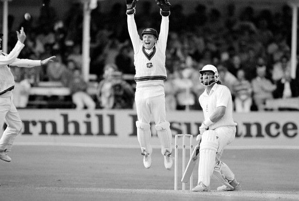 Ian Healy&nbsp;seen&nbsp;appealing for Ian Botham&rsquo;s wicket