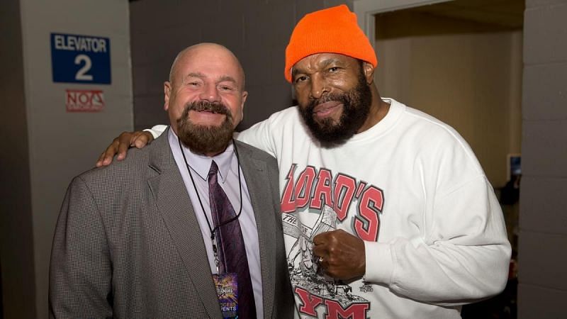 Howard Finkel with The A Team&#039;s Mr. T, who featured at the first WrestleMania